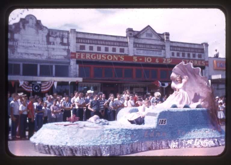 017. Peters Insurance. Fergasons510 4 Parade 1958 Patricia Thomas Braunholz on Farm Bureau Float by L K Miller 768x549